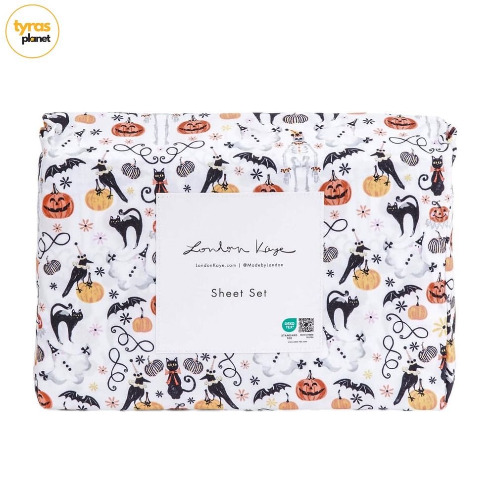 London Kaye Halloween Circus 3 Piece Sheet Set Twin Black Cat Pumpkin Bat New